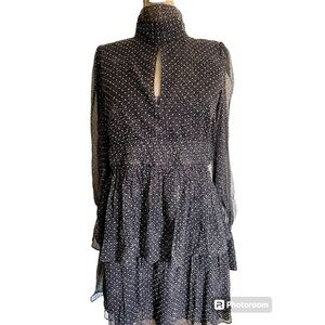 Anthropologie Caballero Black Silk Blend long sleeve Ruffle Dress M